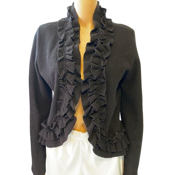 Y2K Apt 9 Wool Cardigan Sweater Jacket Women Sz M Ruffle Longsleeve Whimsigoth - Picture 1 of 9